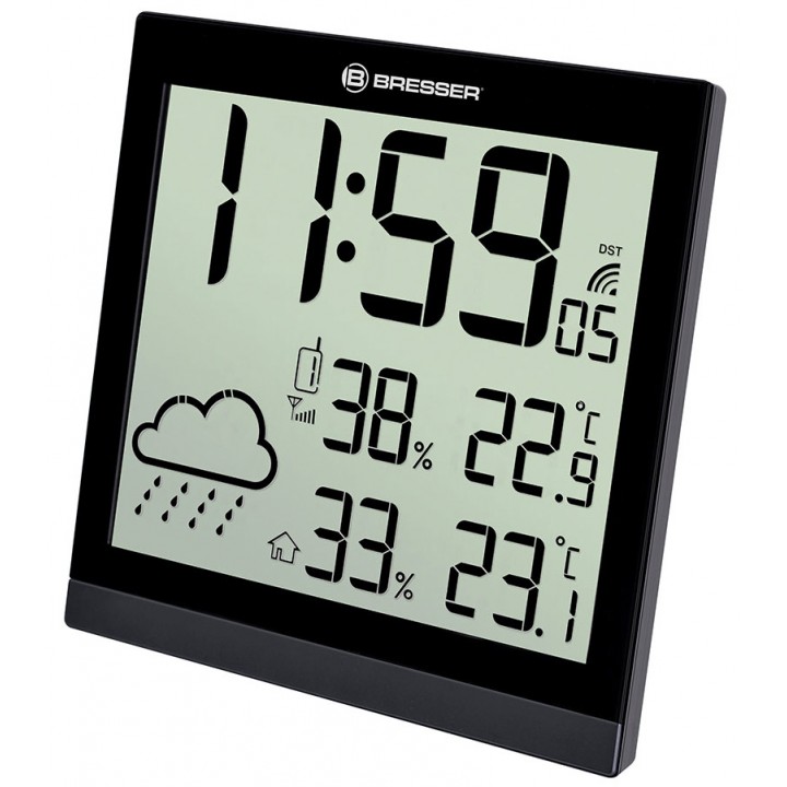 Метеостанция (настенные часы) Bresser TemeoTrend JC LCD с радиоуправлением, черная